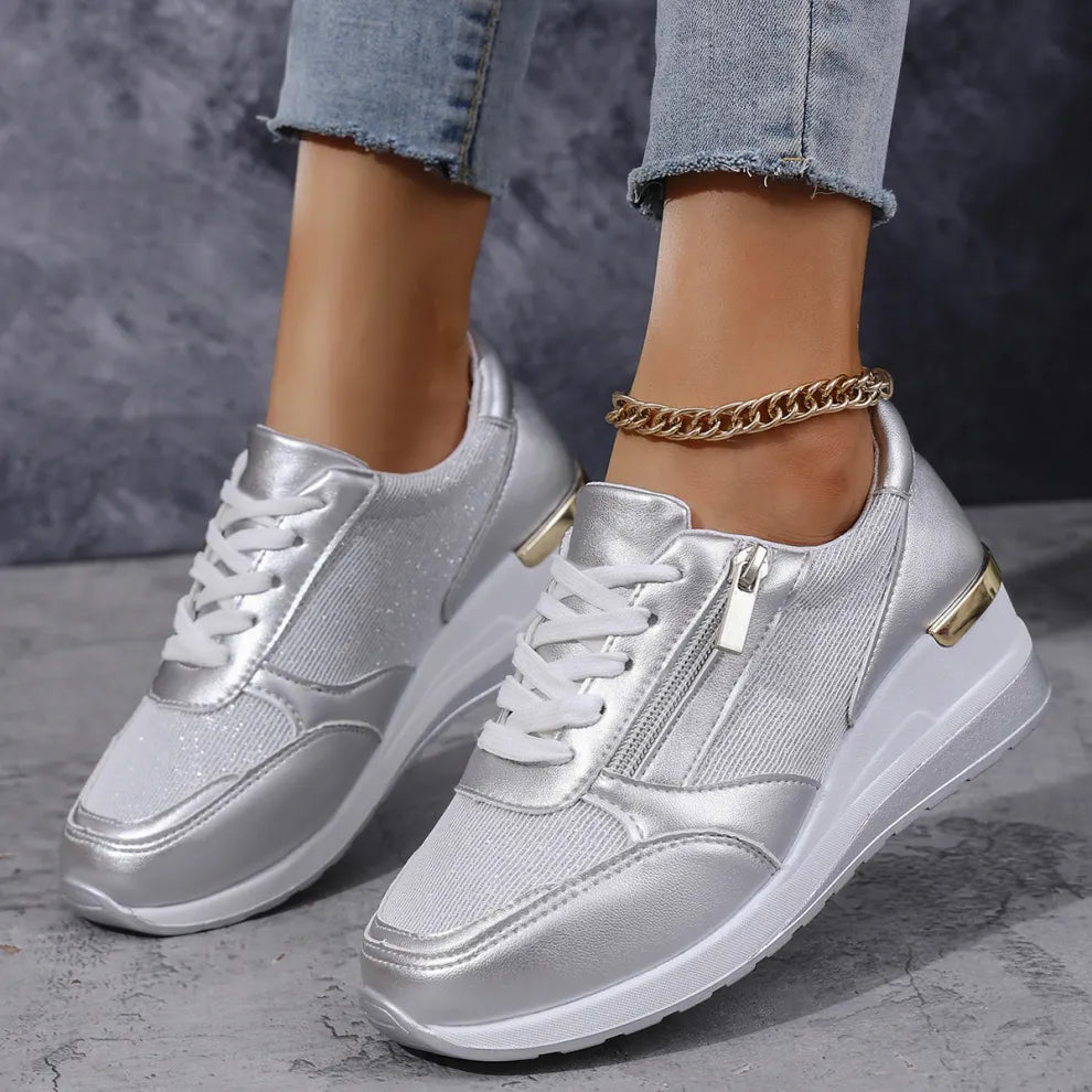 Ortopediska damsneakers med snörning och sidodragkedja