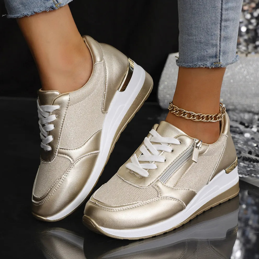 Ortopediska damsneakers med snörning och sidodragkedja