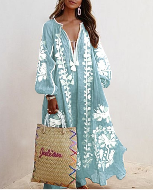 Överdimensionerad Boho Tryckt Maxi Klänning