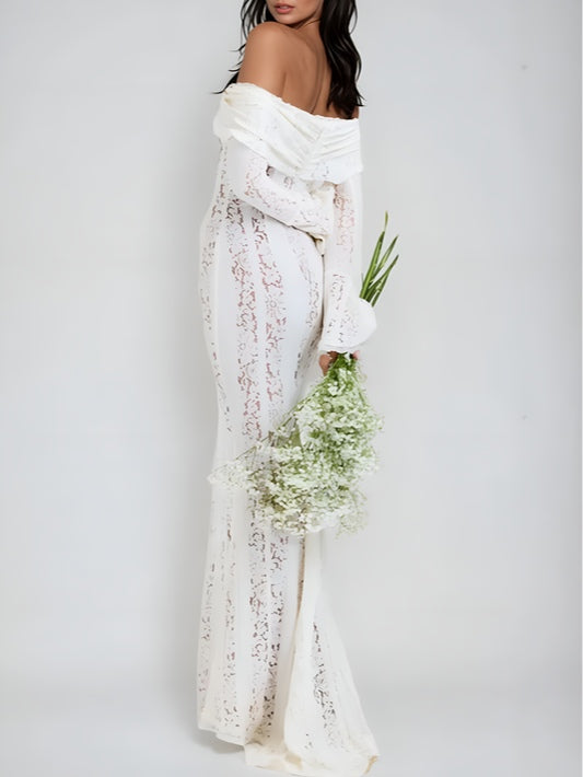 Spets Off-Shoulder Maxi Klänning