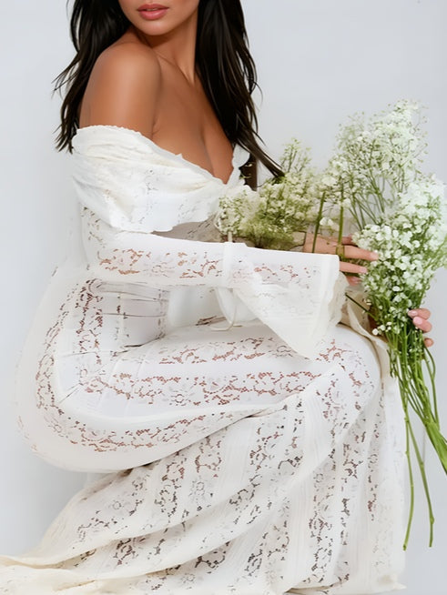 Spets Off-Shoulder Maxi Klänning