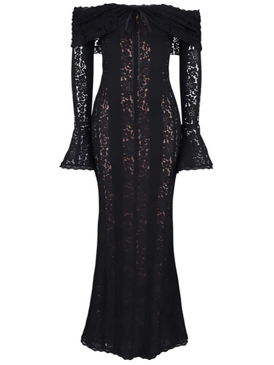 Spets Off-Shoulder Maxi Klänning