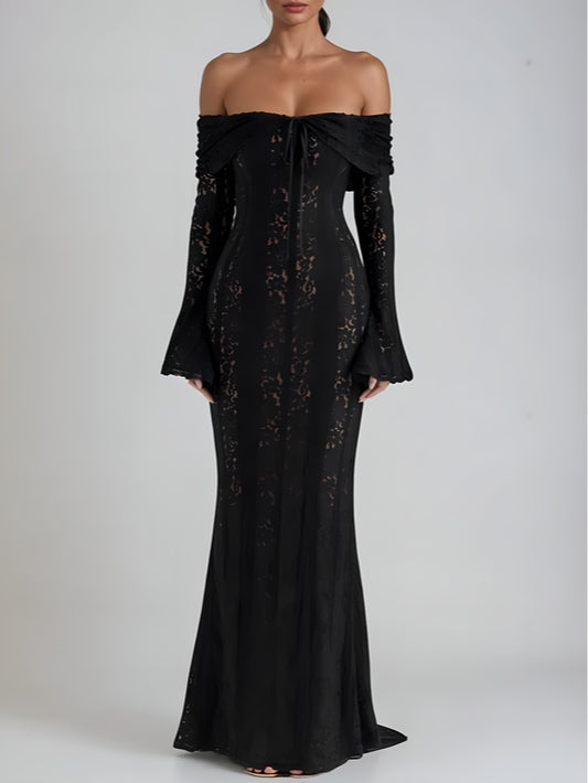 Spets Off-Shoulder Maxi Klänning