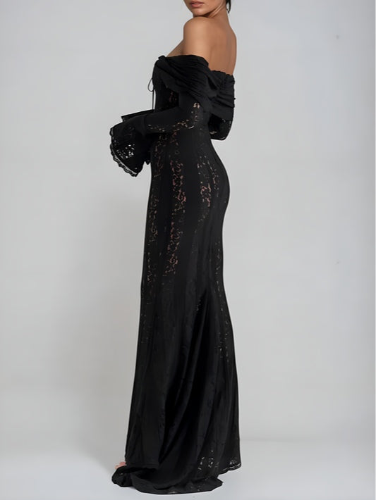 Spets Off-Shoulder Maxi Klänning