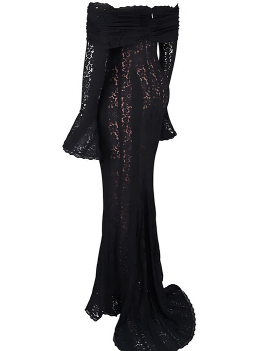 Spets Off-Shoulder Maxi Klänning