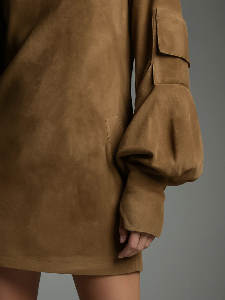 Vintage Lösa Mocka Turtleneck Klänning
