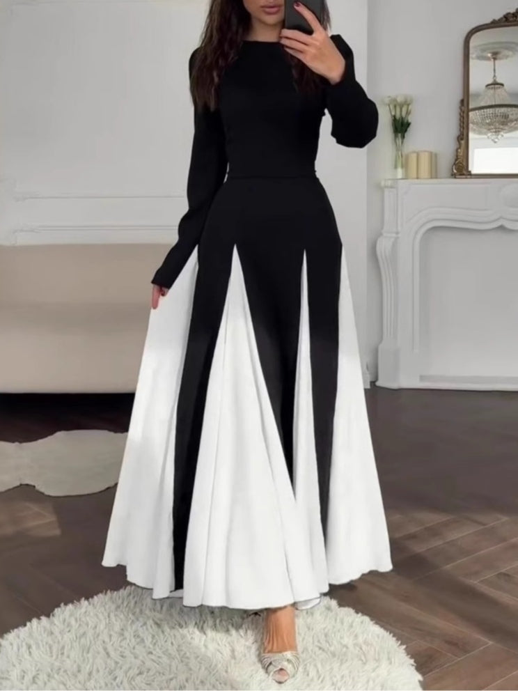 Elegant svart vit färgblock klänning