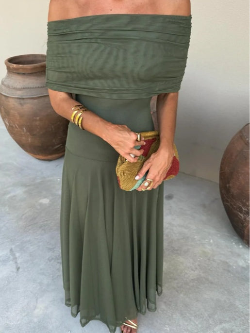 Brun Enaxlad Mesh Maxi Klänning