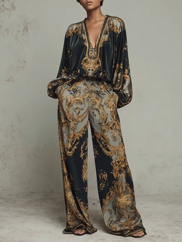 Barock Ornate Floral Print Kostym