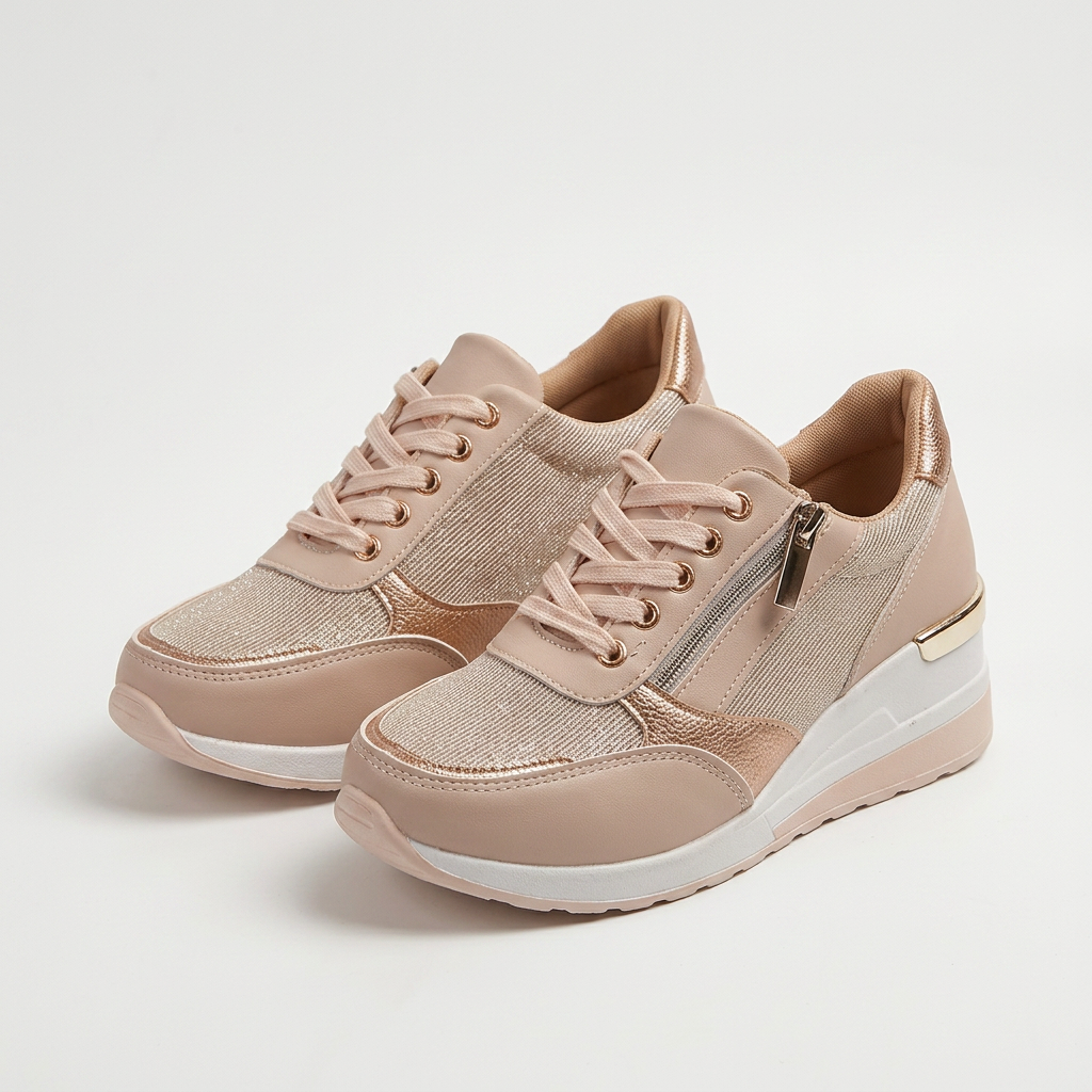 Ortopediska damsneakers med snörning och sidodragkedja