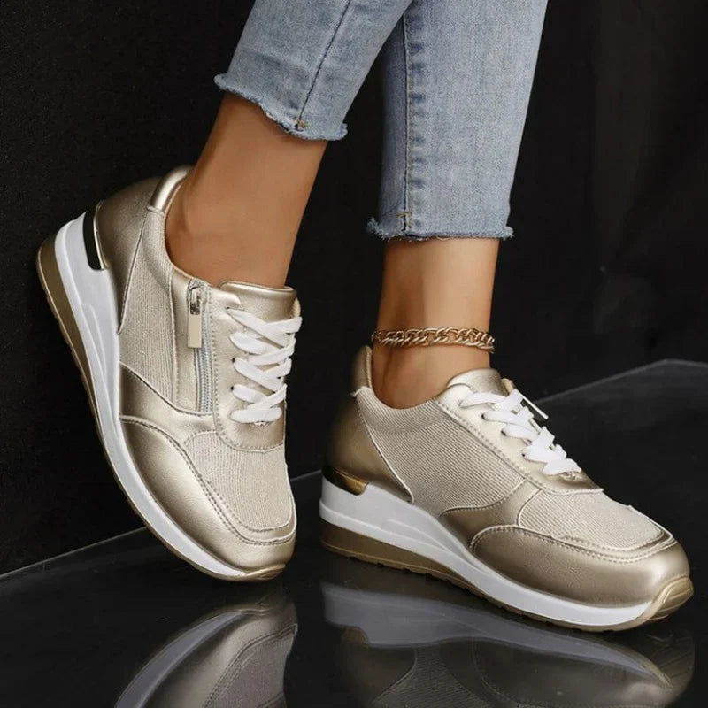 Ortopediska damsneakers med snörning och sidodragkedja