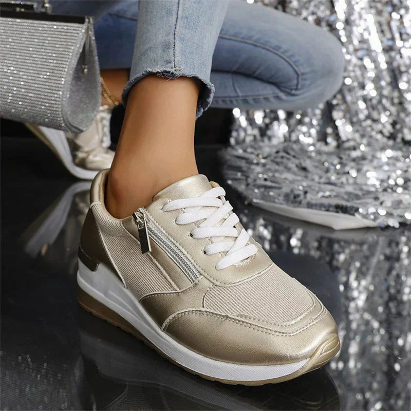 Ortopediska damsneakers med snörning och sidodragkedja