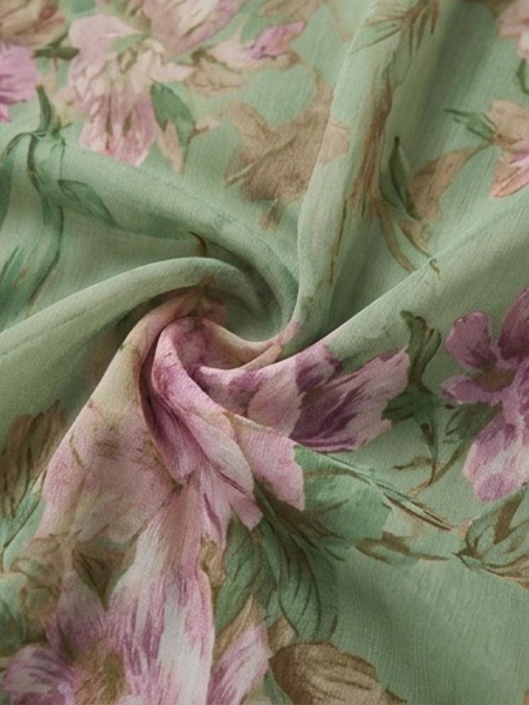 Grön Blommig Chiffon Halterneck Klänning