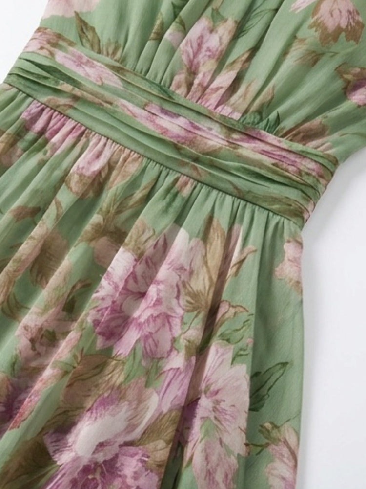 Grön Blommig Chiffon Halterneck Klänning