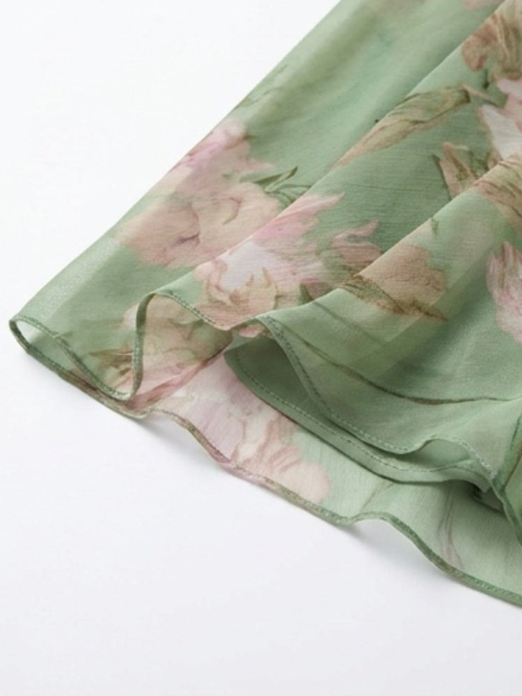 Grön Blommig Chiffon Halterneck Klänning