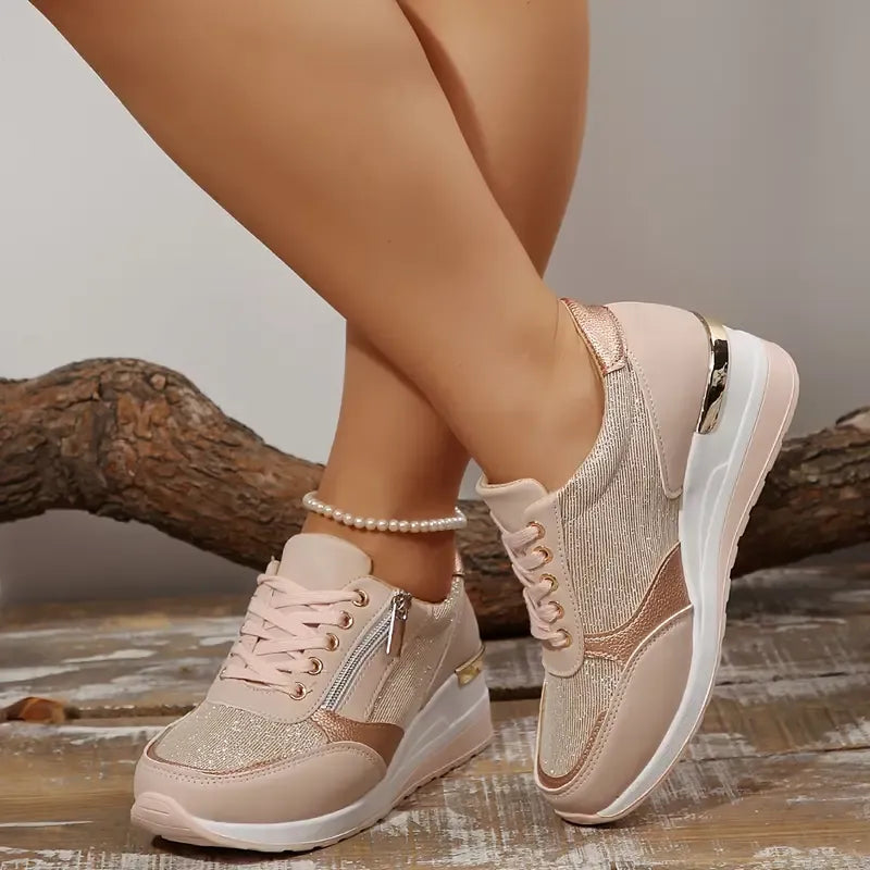 Ortopediska damsneakers med snörning och sidodragkedja