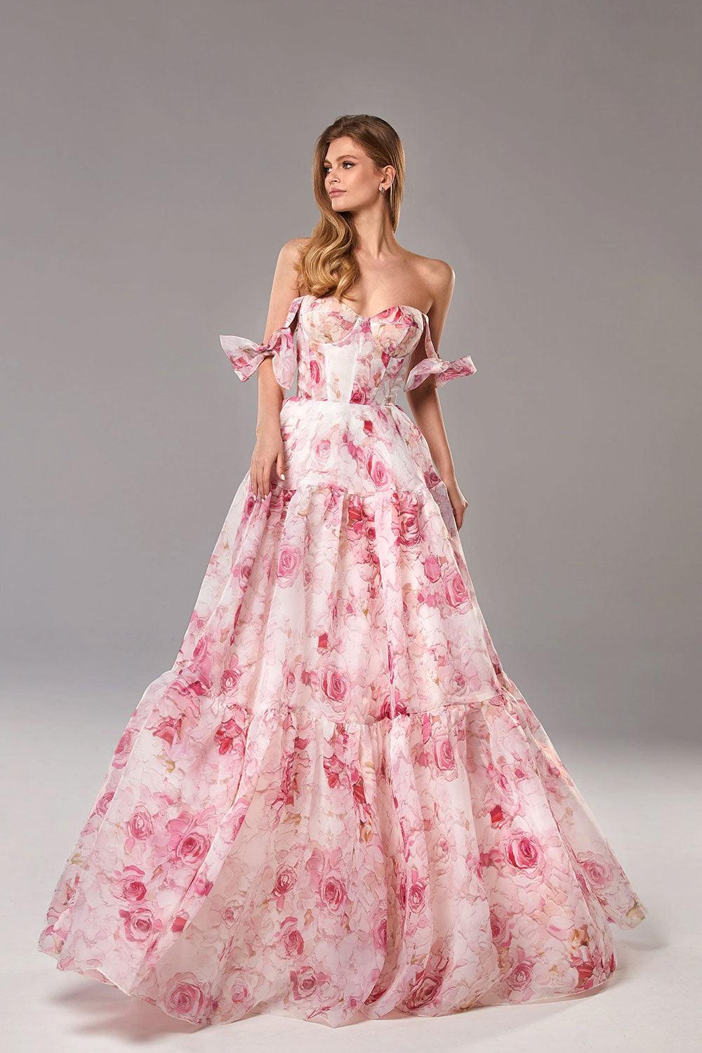 Organza Blommig Tryck Bandklänning