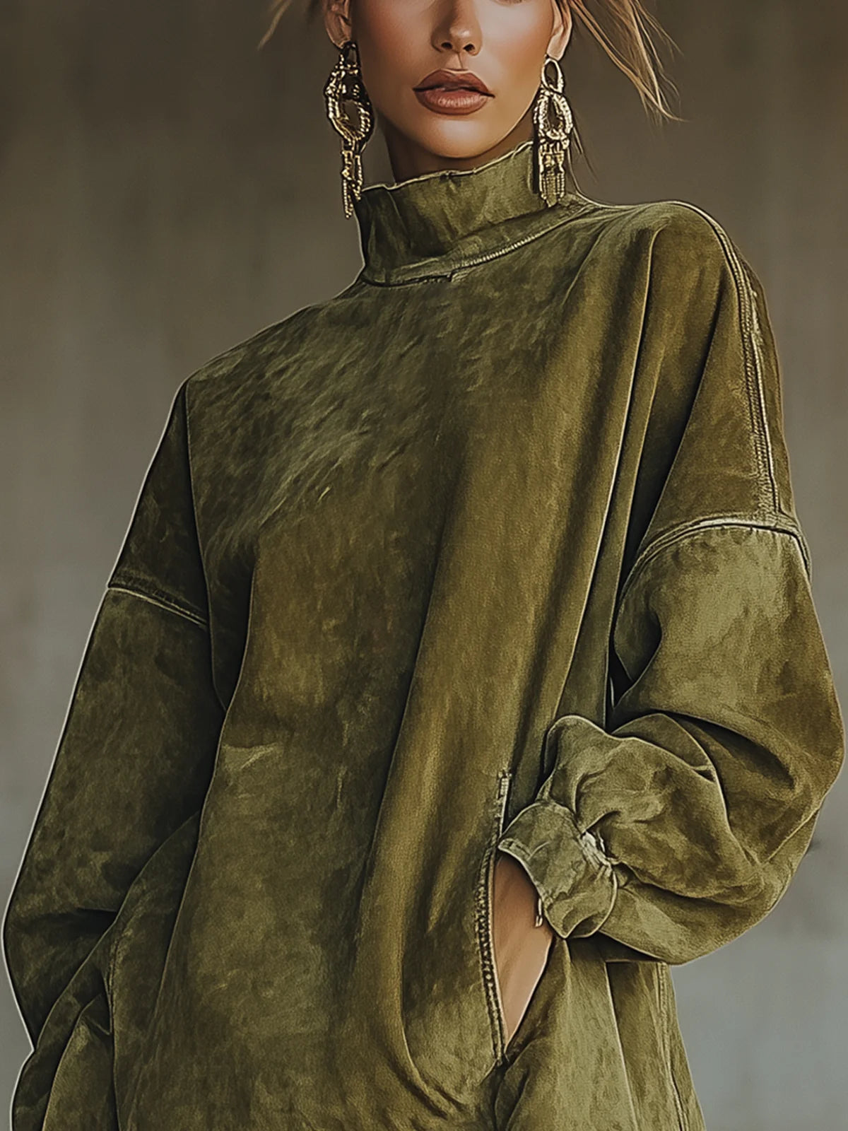 Faux Suede Polokrage Klänning Fransar