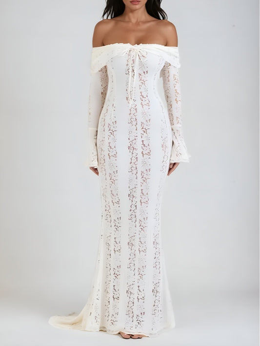 Spets Off-Shoulder Maxi Klänning