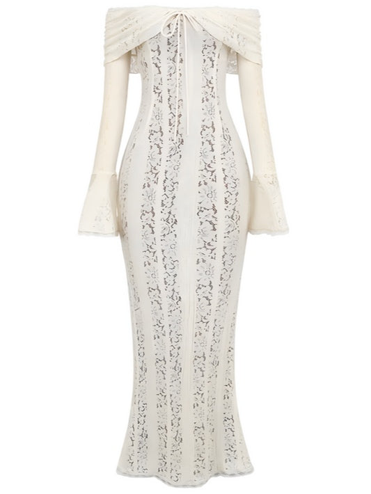 Spets Off-Shoulder Maxi Klänning