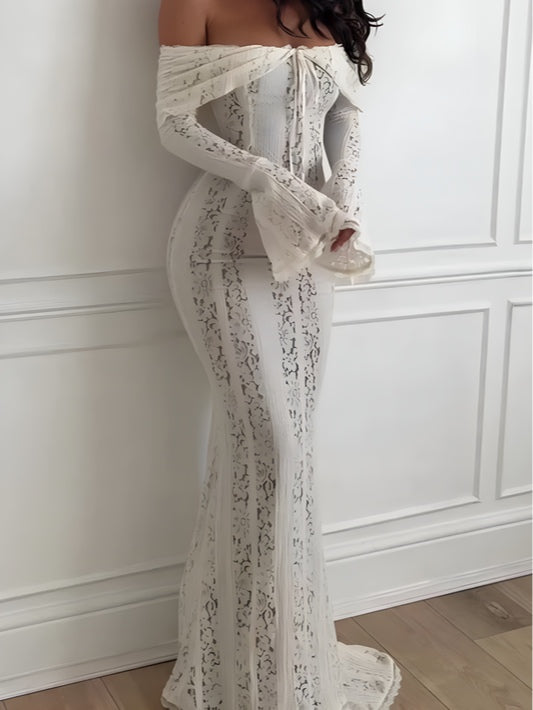 Spets Off-Shoulder Maxi Klänning