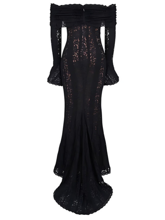 Spets Off-Shoulder Maxi Klänning