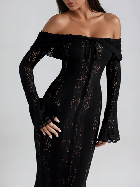 Spets Off-Shoulder Maxi Klänning