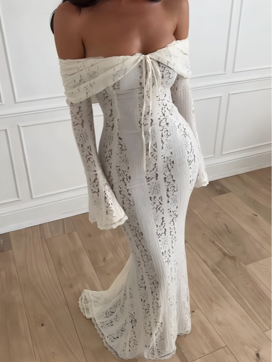 Spets Off-Shoulder Maxi Klänning