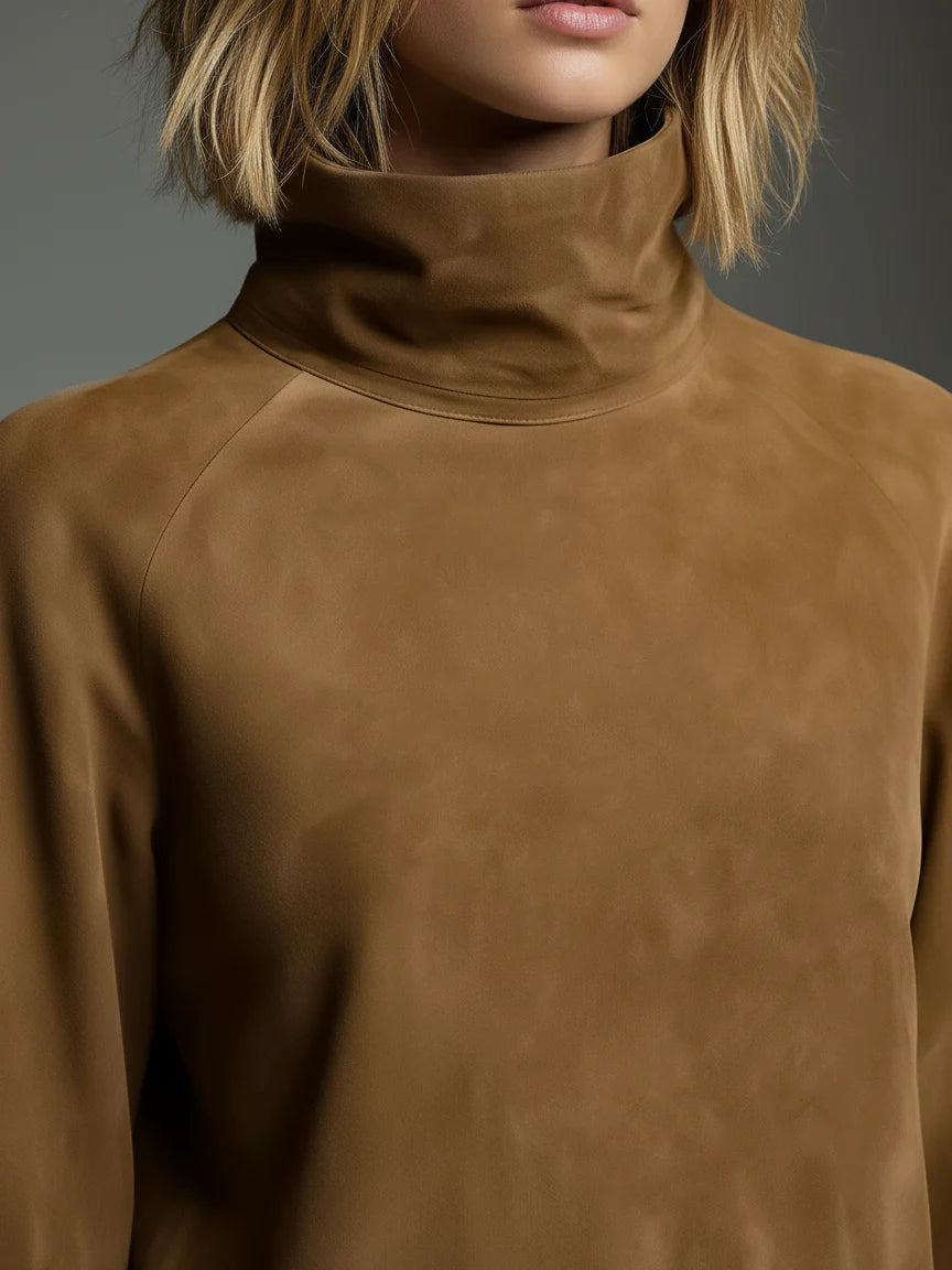 Vintage Lösa Mocka Turtleneck Klänning