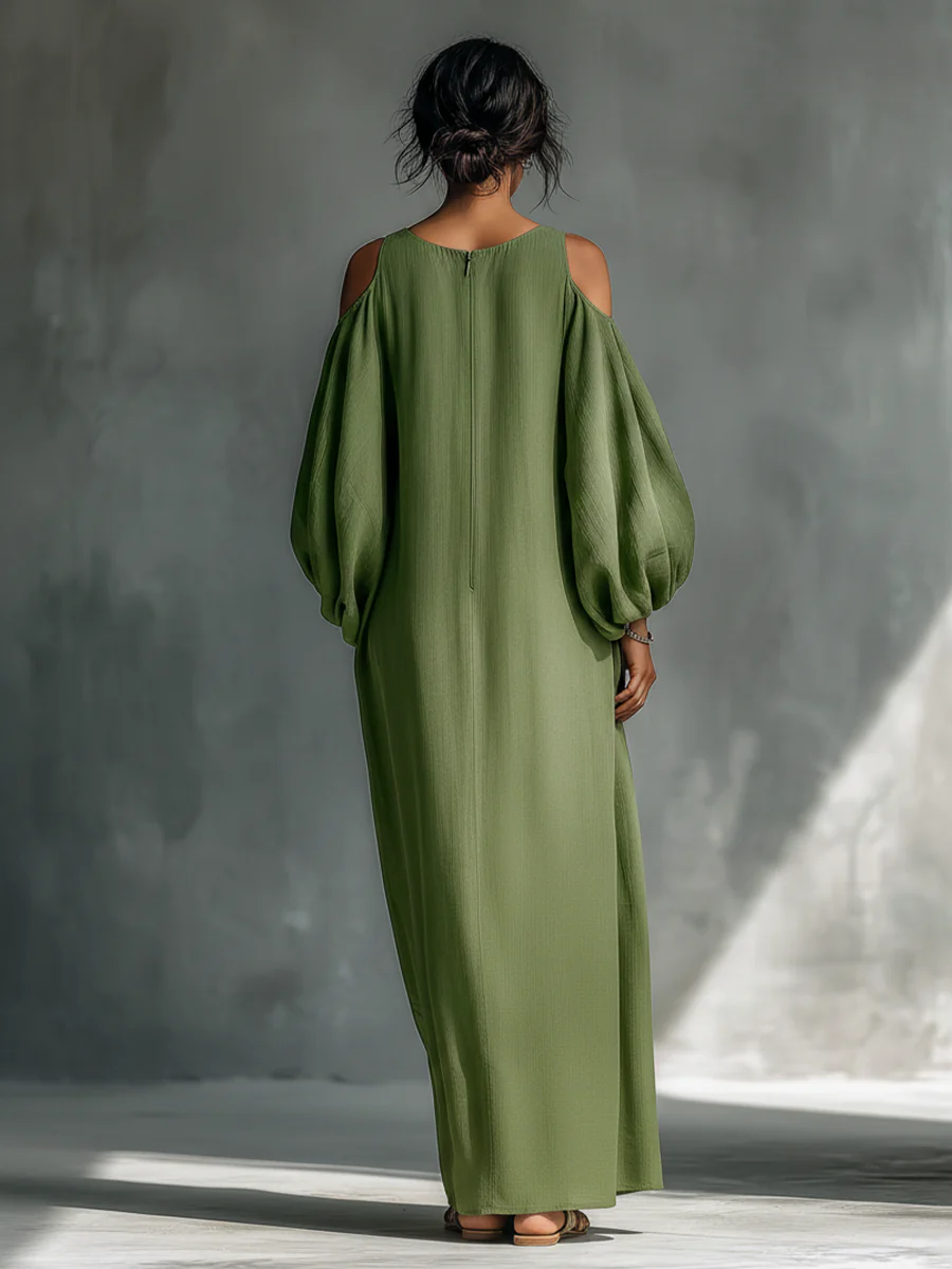 Grön Off-shoulder Oversized Puffärmad Maxiklänning