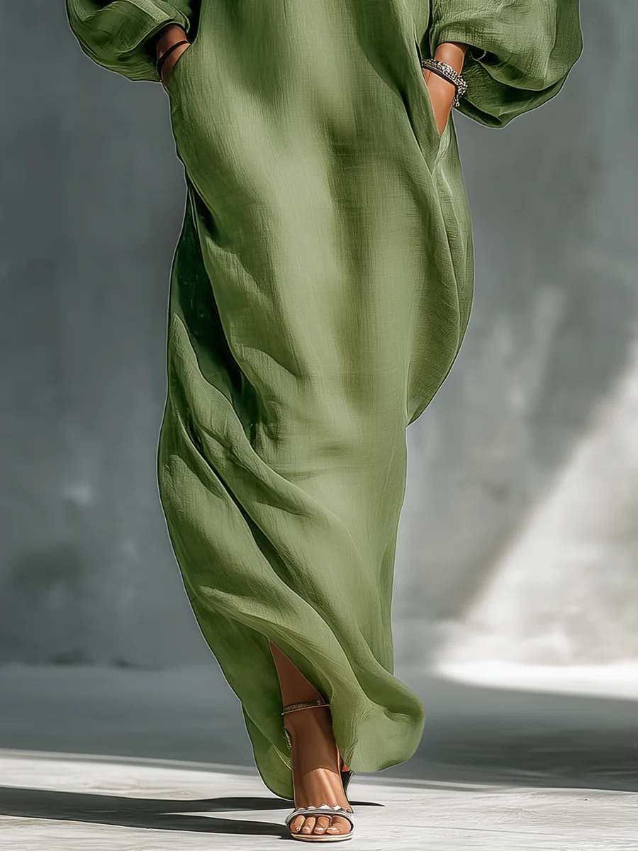 Grön Off-shoulder Oversized Puffärmad Maxiklänning