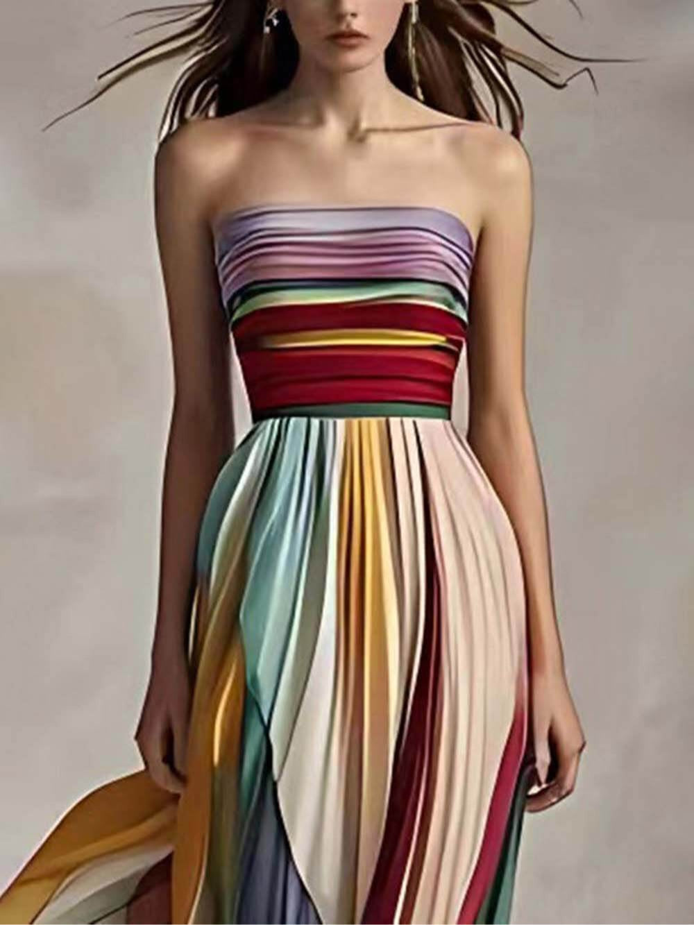 Elegant Randig Tryckt Off-shoulder Klänning