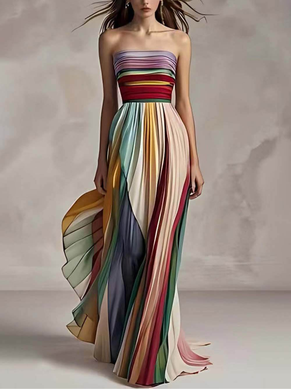 Elegant Randig Tryckt Off-shoulder Klänning