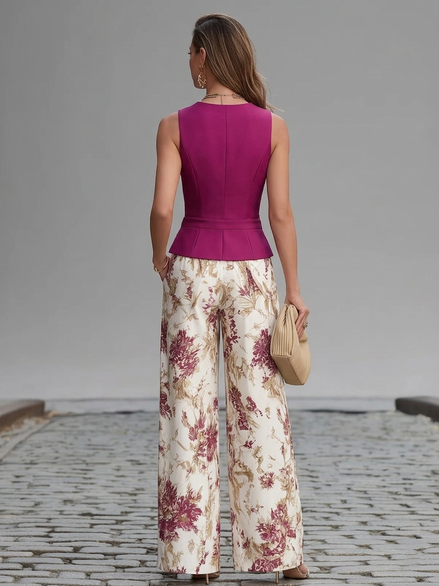 Rosa Pink Ärm-lös Väster Set