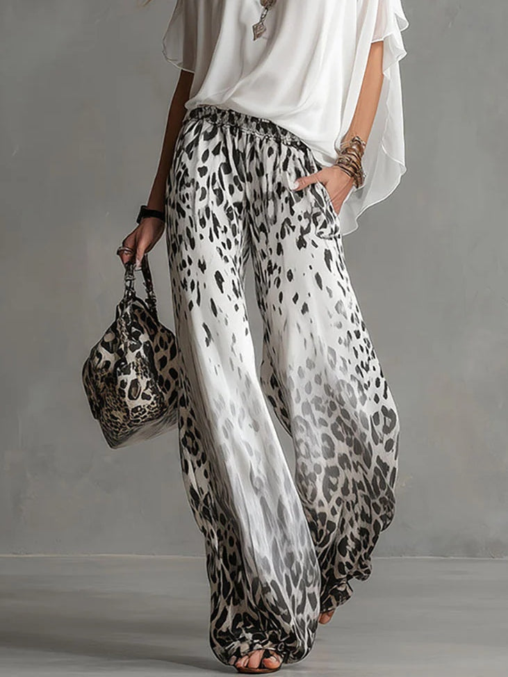 Fluffig Vit T-shirt Leopardmönstrade Set
