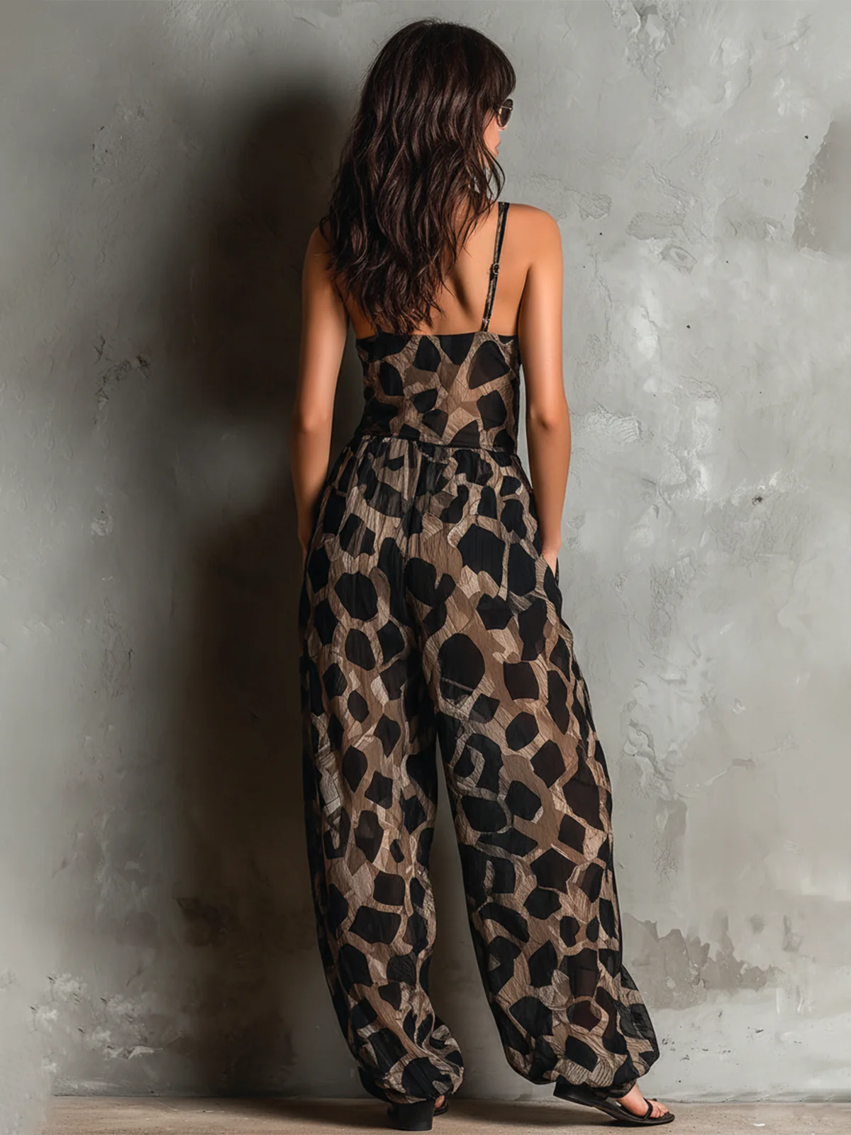 Svart Djurtryck Halterneck Löst Jumpsuit