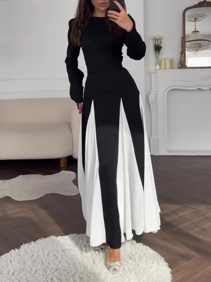 Elegant svart vit färgblock klänning