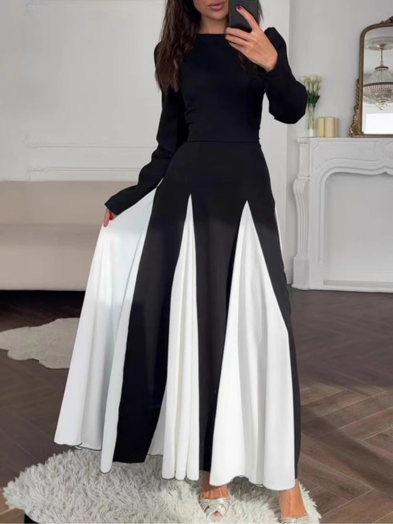 Elegant svart vit färgblock klänning
