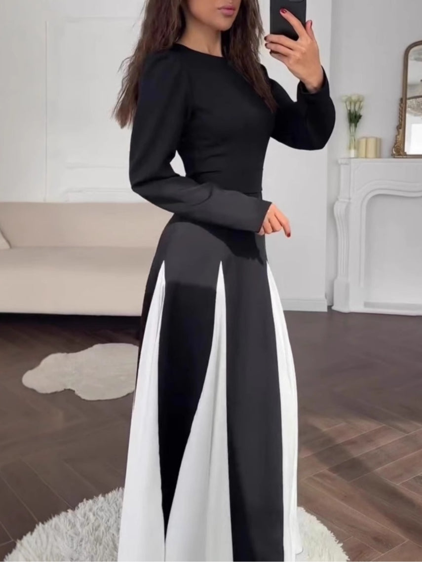 Elegant svart vit färgblock klänning