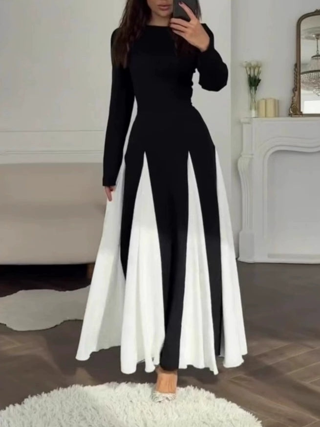 Elegant svart vit färgblock klänning