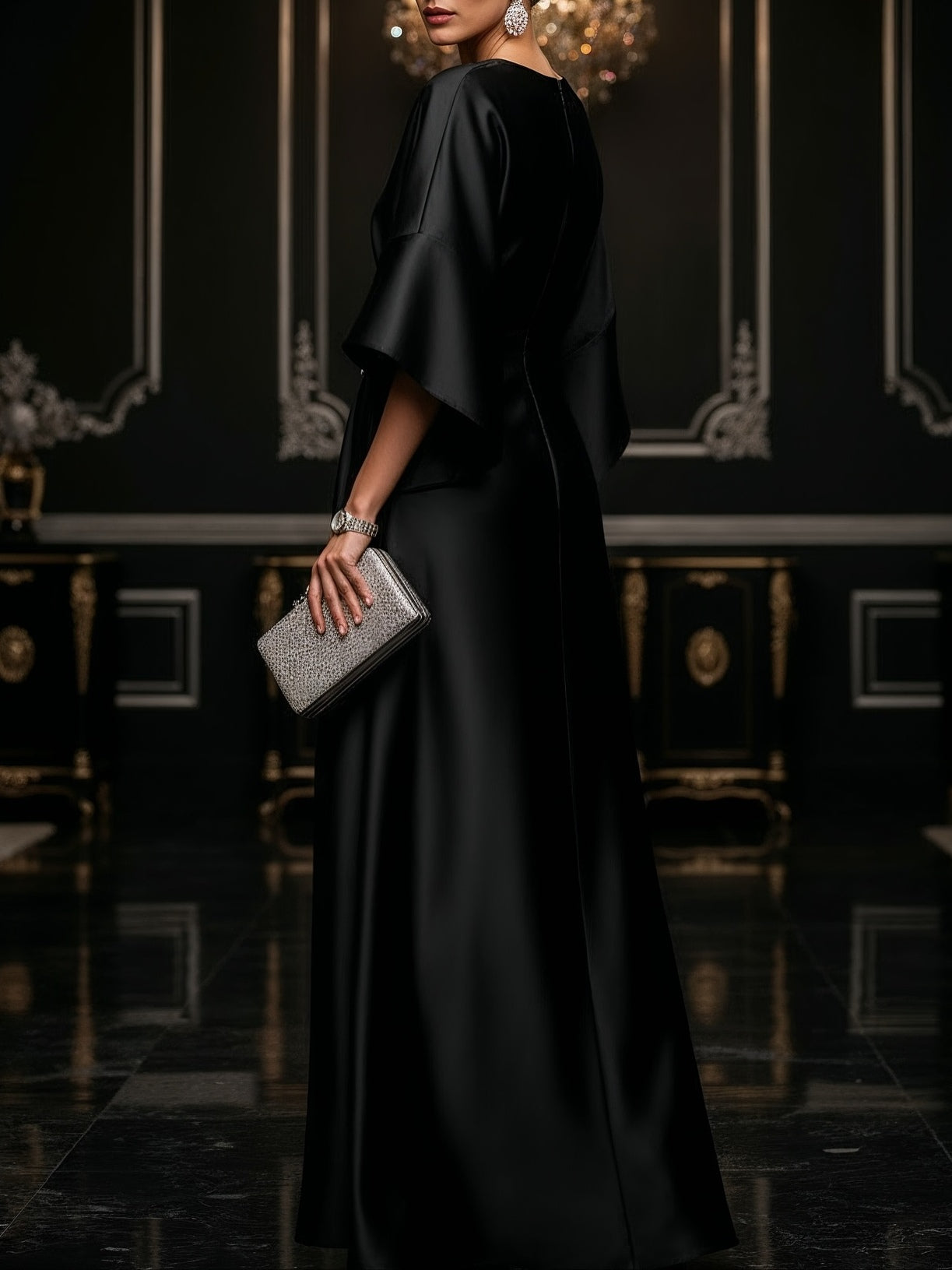 Svart Luxe Satin Maxi Klänning