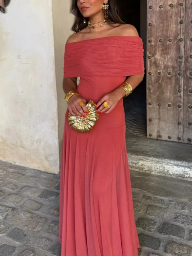 Brun Enaxlad Mesh Maxi Klänning