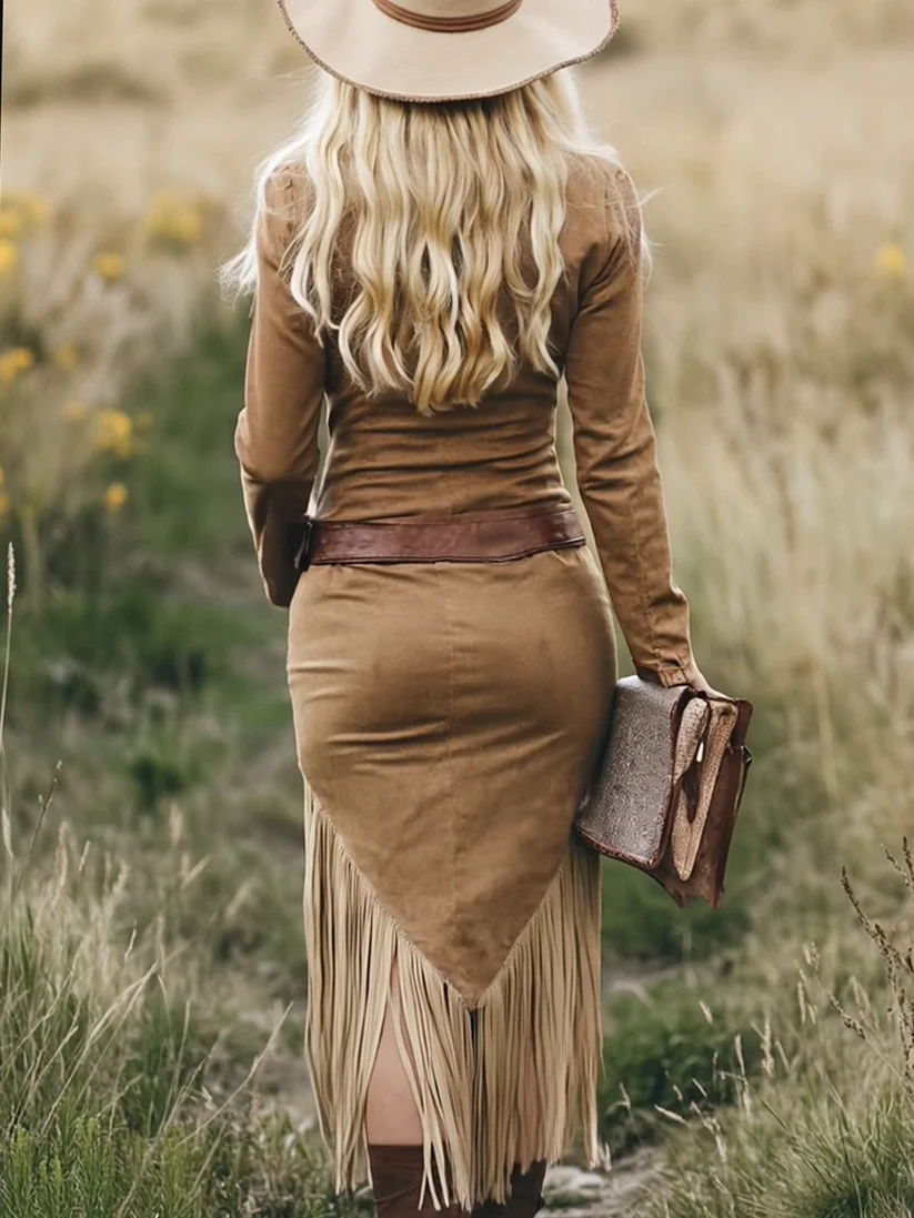 Vintage Western Krage Dragkedja Klänning
