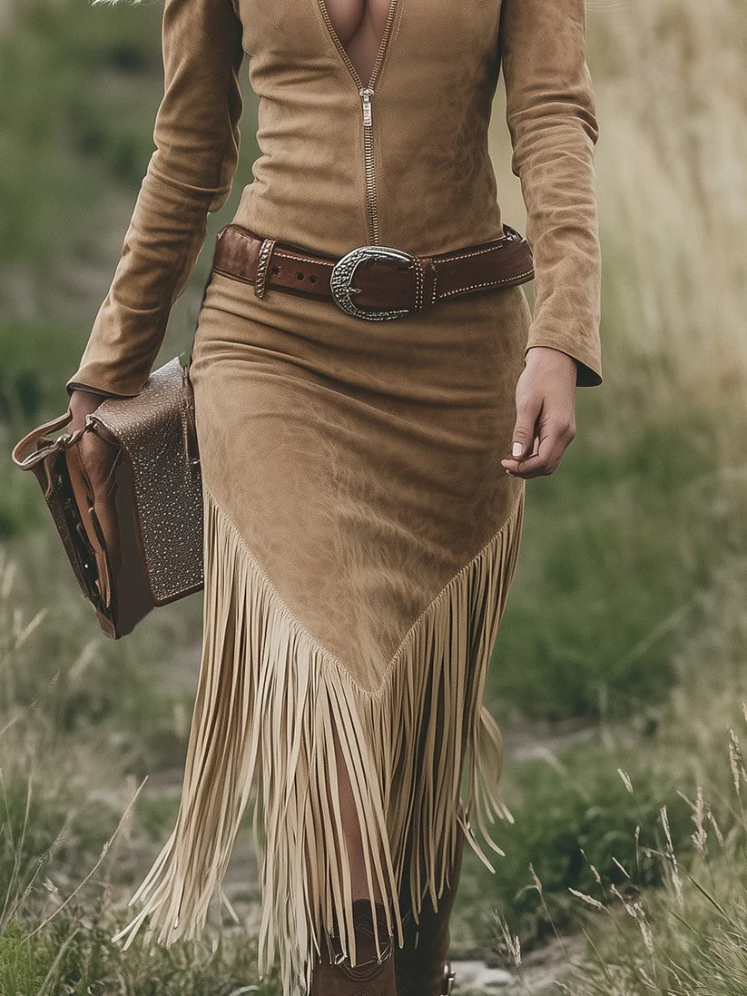 Vintage Western Krage Dragkedja Klänning