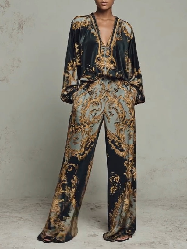 Barock Ornate Floral Print Kostym