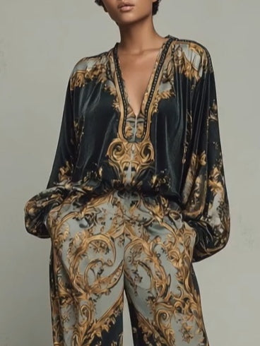 Barock Ornate Floral Print Kostym