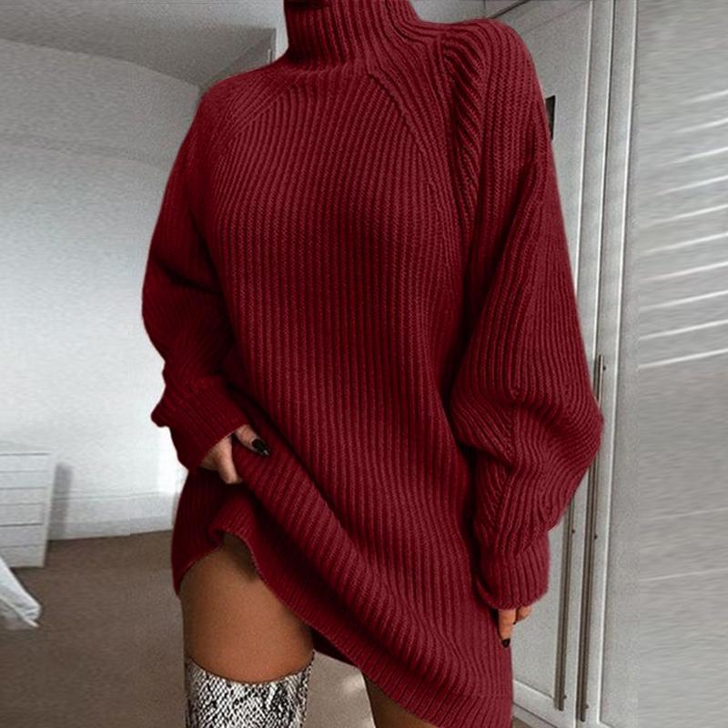 Daglig Raglanärmar Turtleneck Tröja Klänning