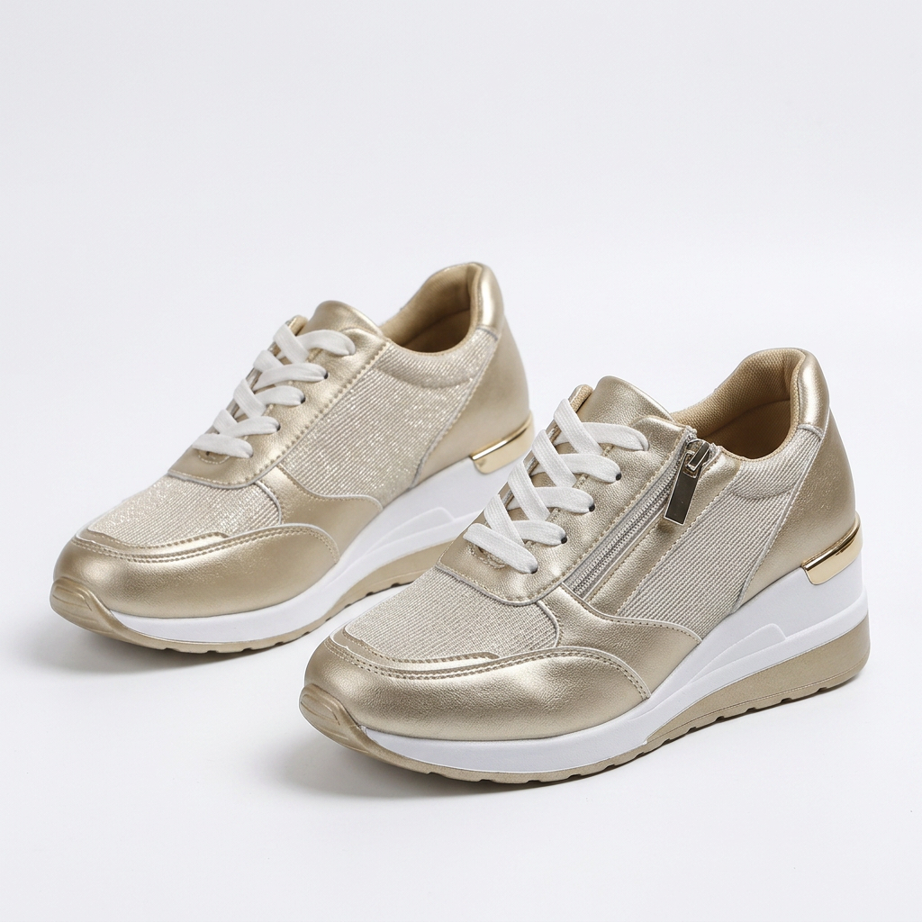 Ortopediska damsneakers med snörning och sidodragkedja