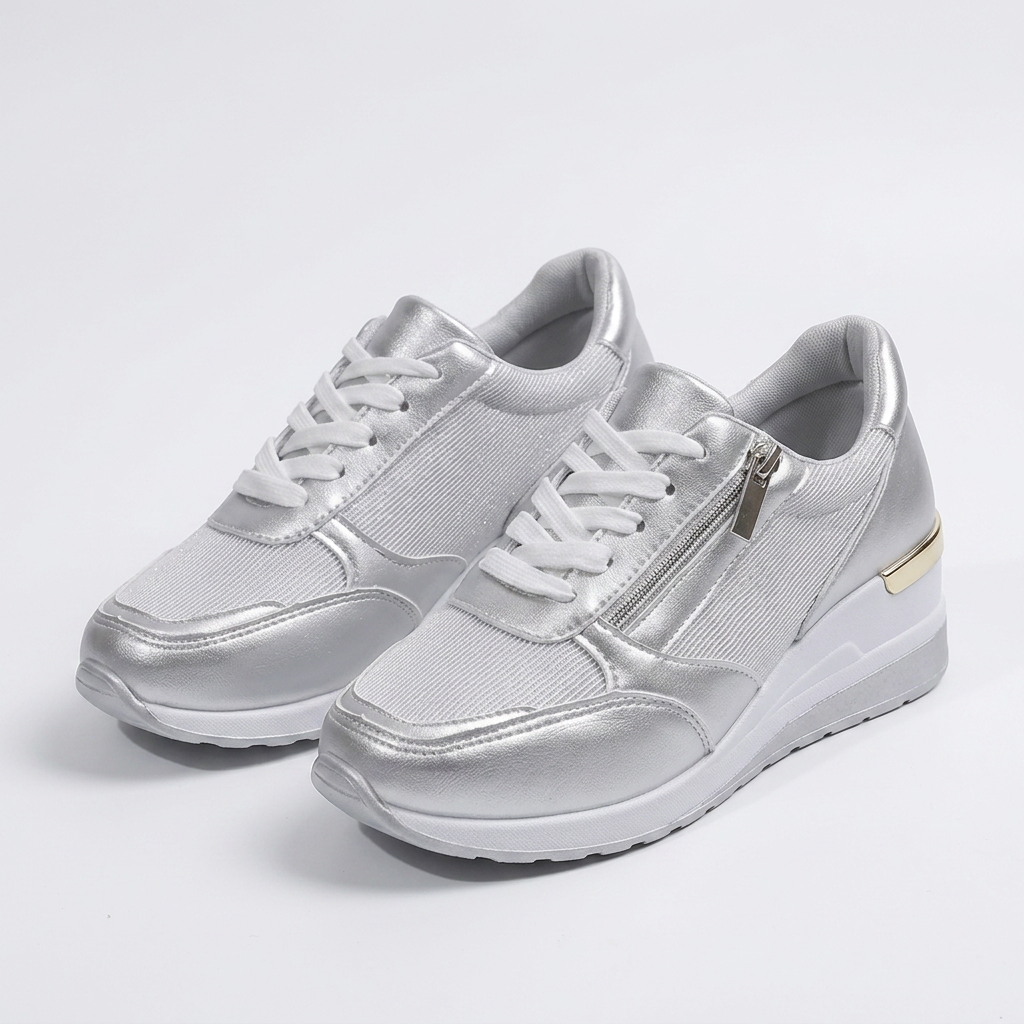 Ortopediska damsneakers med snörning och sidodragkedja