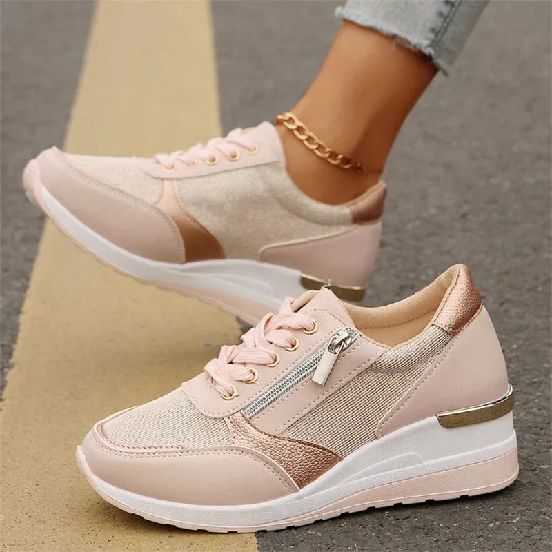 Ortopediska damsneakers med snörning och sidodragkedja